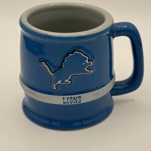 NFL Detroit Lions Ceramic Shot Glass 2oz Mug Blue Silver Raised Logo Stein Cup